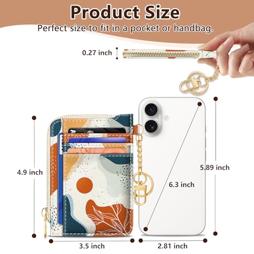 Image of Giancomics Slim Wallet Credit Card Holder Women, Abstract Boho Art Rfid Blocking Small Card Case, Keychain Thin Pocket Curved Zipper Wallet, Travel Card Holder PU Leather ID Window, Ladies Female Gift