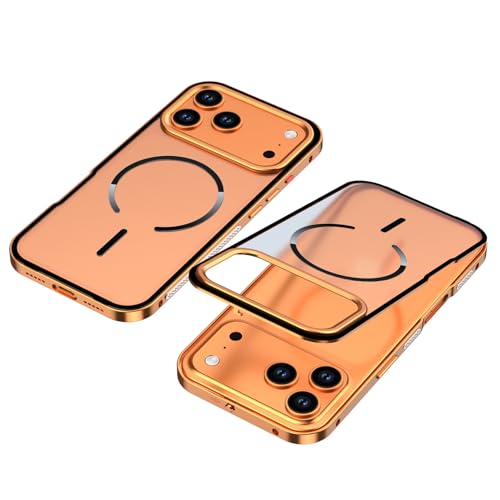 Coque iPhone 17 transparente magnétique en métal orange protectrice