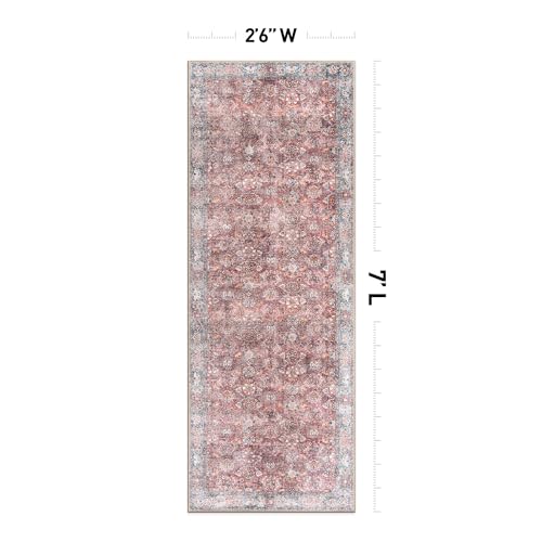 Rugshop Multi Transitional Vintage Bordered Runner Rug — Machine Washable, 2'6"x7' for Hallway, Entryway and Kitchen