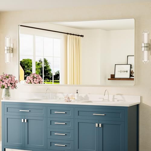 Image of TETOTE 72 x 36 Inch Brushed Nickel Mirror Metal Framed Bathroom Mirror, Tempered Glass, Modern Farmhouse Wall Mounted Mirror for Decorative(Horizontal /Vertical)