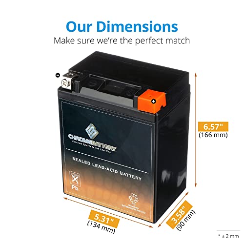 Chrome Battery Yb14L-A2 Conventional Replacement Battery For Motorcycle And Snowmobile: 12 Volts, 1.4 Amps, 14Ah, Nut And Bolt (T3) Terminal #TOP1
