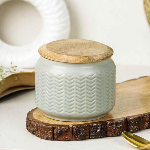 Image of The Earth Store Grey Wave 500ML Ceramic Pickle Jar Set of 1 | Jar with Lid | Air Tight Storage Jar Container for Pickle /Achar, Sauces, Chutney, Sugar
