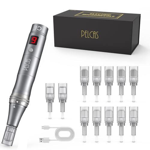 PELCAS 9-Speed Microneedling Pen with 12 Cartridges
