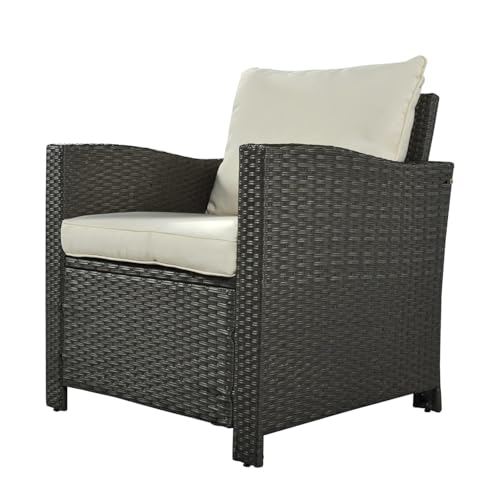 Image of DEVOKO 5-Piece Outdoor Patio Furniture Set All-Weather Wicker Conversation Set with Dining Table, Chairs & Ottoman for Garden, Poolside, Backyard (Dark Brown & Cream)