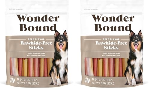 Image of Wonder Bound Beef Flavor Dog Treat Sticks, 10 Count | Rawhide-Free | Dental Health | Easy to Digest | 9 Oz Pack of 2
