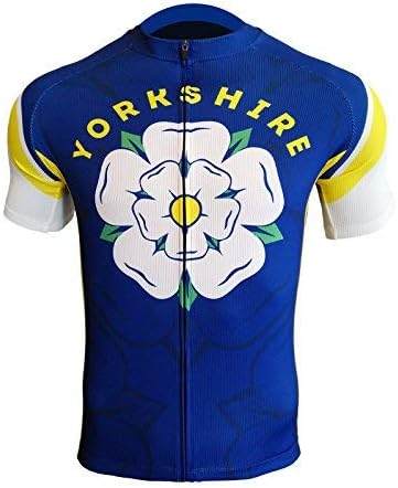 BSK Yorkshire Rose Flag Mens Short Sleeve Cycle Jersey Cycling Shirt Top Blue