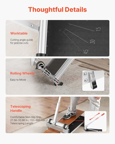 Image of VEVOR 13 inch Vinyl Floor Cutter, 16mm Thick Laminate Flooring Cutter with 15 /30 /45 Adjustable Angle Settings, Flexible Wheels, Telescoping Handle, Cuts Engineered Wood, LVT, VCT, SPC, LVP, WPC