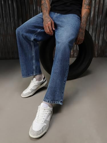 Image of High Star Men Cotton Washed Loose Fit Casual Mid-Rise Jeans