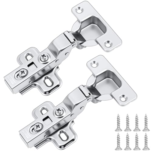 NUTKIT 2 Pièces Semi Recouvrante Charnière Porte Placard, Charnières pour Meubles de Cuisine avec Amortisseurs, Charniere Invisible avec 8 Vis, pour les armoires de Cuisine et les Armoires