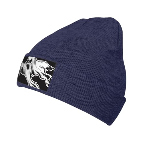 Gorro espeluznante fantasma para hombre y mujer, gorro de punto cálido de invierno, gorro de calavera de acrílico, color azul marino