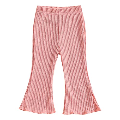 Kids Girl Soft Flare Pants Ribbed Wide Leg Elastic Waist Solid Color Stretchy Joggers Loose Trendy Casual Trousers3