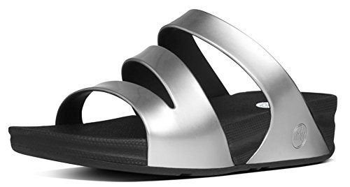 FitFlop Women's Superjelly Twist Slide Sandal, Silver Mirror, 8 M US
