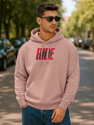 Image of Veirdo Polycotton Spun Oversized Fit Hooded Sweatshirt Full Sleeves Front Chest Graphic Printed Drop Shoulder Jumper Hoodie for Men (Colors: Blue, Black, Gray, Smoke Pine & Peach)