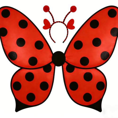 Womens Bee Ladybug Costume Wings with Antenna Headband (Red One Size)