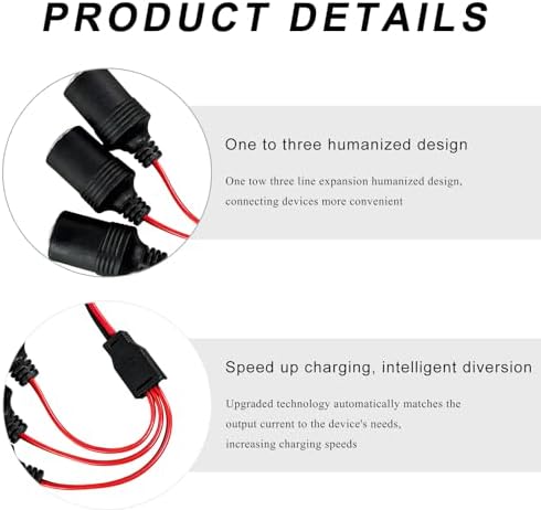 JUSTTOP Car Cigarette Lighter Splitter, 12V/24V 1 to 3 Power Charger Port with 15A Fuse, 3 Way Socket Splitter Cigarette Lighter Extension Cord with On Off Switch, Car Accessories - 2