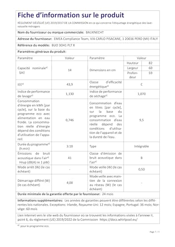 Bauknecht BUO 3O41 PLT X Unterbau-Geschirrspüler 60 cm /14 Maßgedecke /10 Standardprogramme und 1 Sensorprogramm/PowerClean/ActiveDry/Besteckschublade/Vollwasserschutz