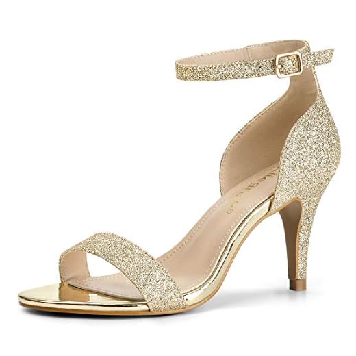Allegra K Women's Glitter Ankle Strap Stiletto Heel Champagne Gold Sandals 8 M US