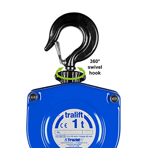 Tractel Tralift 1 Ton Manual Chain Hoist | 2000 Lbs Capacity | 40 Ft Steel Chain | Industrial-Grade Steel For Construction, Workshops, Garages | Model 19723 #TOP5