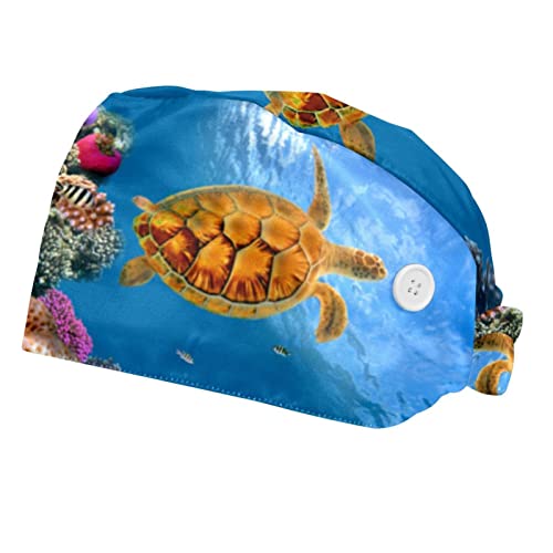 Casquettes de travail ajustables tortue sous l'eau avec bandeau absorbant 2PCS