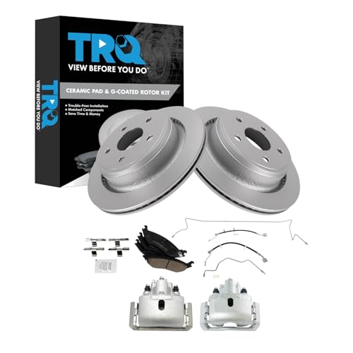 Image of TRQ Rear Brake Pad & Rotor Kit Ceramic Premium G-Coated Compatible with 2009-2010 Dodge Ram 1500