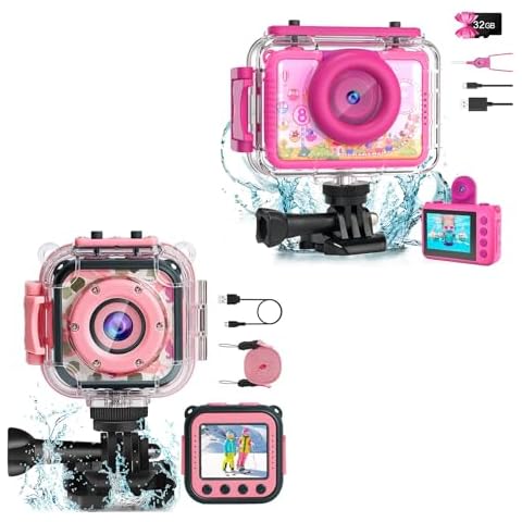 PROGRACE Kids Waterproof Camera for Girl Toys Christmas Birthday Presents with 32GB Card Cover