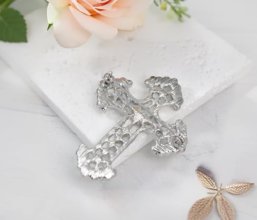 Image of Gyn&Joy Sparkle Crystal Rhinestones Holy Cross Brooch Pin Jewelry For Women Men