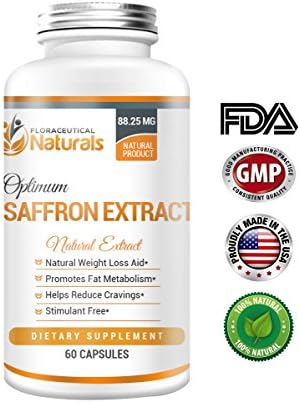 Pure Saffron Extract. Natural Appetite Suppression. Reduce Cravings, Boosts Metabolism and Blocks Appetite. 60 Capsules of 88.25 mg Formula. Antioxidant-Rich, Lowers Blood Pressure, Increases Energy.