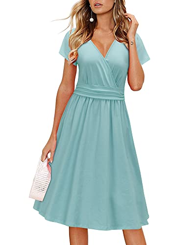 Image of Newshows Women's Pockets Wrap V Neck Floral Summer Vacation Casual Sundress | Wrinkle Free, Stretchy, Summer Beach Floral Sundress 2026, Casual Dress for Vacation, Guaduation, Side Pockets, A-line