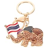 WESIEVYA Llavero Elefante con Bandera de Tailandia, Charm para Bolso con Cristales Incrustados, Colgante de Metal Champán, Recuerdo de Viaje Tailandés y Accesorio Decorativo Elegante