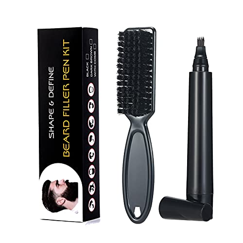 Beard Pencil Filler for Men Water Proof& Sweat Proof, Long Lasting - Beard Filling Pen Kit with Brush and Beard Styling Comb Tool Creates Natural Looking Beard, Moustache & Eyebrows