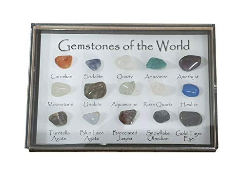 benerini Mini Gem Chart Box - 15 Polished Gemstones of The World In a Display Case