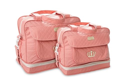 Kit Bolsa Maternidade Premium, 2 Peças, Mochila e Frasqueira com Porta Mamadeira, para Bebê Menino e Menina (Rose)
