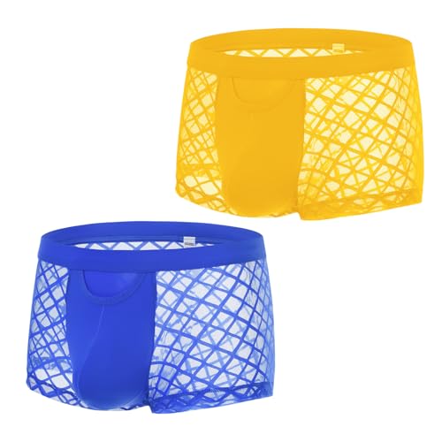 Sexy Mens Underwear with Pouch Mesh Boxer Briefs See Through Trunks Open Fly Pack