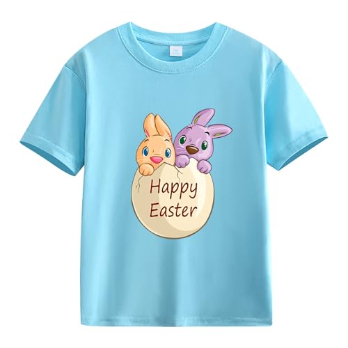Easter Shirts for Kids Boys Girls Funny Happy Easter Short Sleeve Shirts Cartoo𝐧 Bunny Ra𝐛bit Print T-Shirt