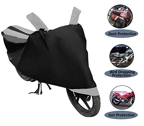Image of Auto Hub Bike Cover Compatible with TVS Apache RTR 160 with Mirror Pocket, Dustproof, Heat Resistant, Triple Stitched, Apache 160 Bike Cover- Black, Silver