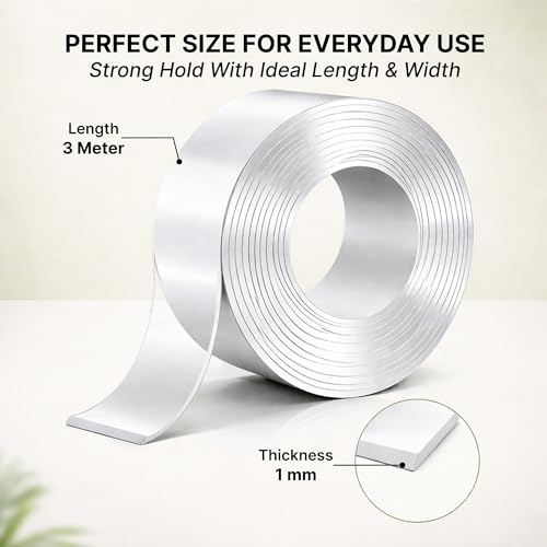Image of DALUCI Double Sided Tape Heavy Duty for Wall - Strong Adhesive Transparent Nano Tape 3 Meter | Multipurpose Mounting Tape | Removable Grip Tape for Home, Office & Car