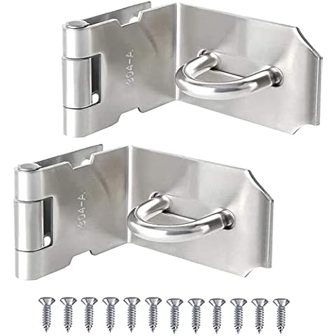 HUSZZM 2 Pcs Right Angle Padlock Hasp, 304 Stainless Steel 90 Degree Door Lock Padlock Hasp Heavy Duty Hasp and Staple with Screws Shed Latch Gate Lock Latch for Doors and Windows Silver Cover