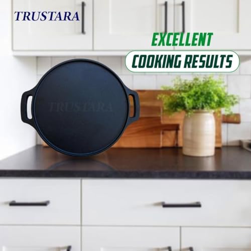Image of Pre-Seasoned Cast Iron Tawa for Dosa /Chapathi /Roti | 29 cm, 2.7kg| Gas & Induction Stove-Friendly | Non-Stick, Pre-Seasoned Tawa, Long Lasting & Toxin-Free, No Chemical Coating, Black-M24