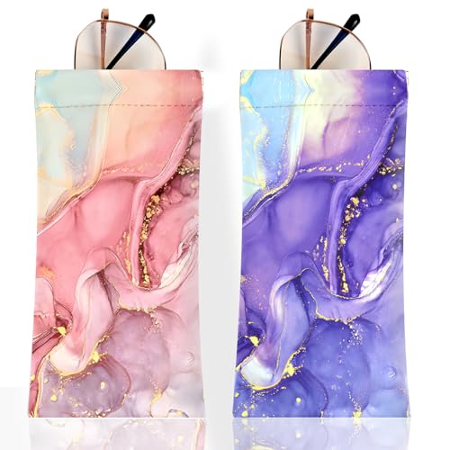 Image of Anikathy 2Pcs Sunglass Eyeglass Glasses Case Soft PU Leather with Cleaning Cloth Cute Glasses Pouch Bag for Men Women Girs