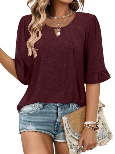 CHICZONE Womens 3/4 Length Bell Sleeve Tops Loose Summer Tunic Shirts Dressy Casual Blouses