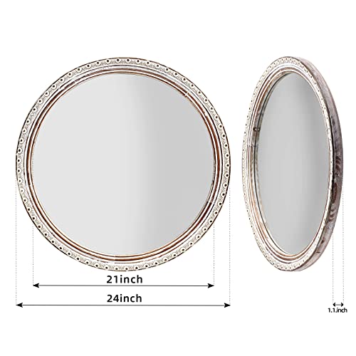 Hcodciba Round Mirror 24 Inches, Farmhouse Wood Circle Mirror,Wall Mirror Decorative For Entryway,Bedroom, Living Room,Rustic Wooden Hanging Mirror #TOP1