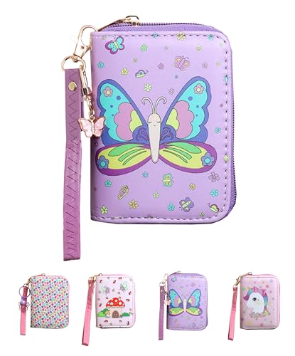 Little Girls Wallet with Strap Cute Small Wallet with Coin Pouch Teens Mini Coin Purse with Strap Cute Cartoon Card Holder