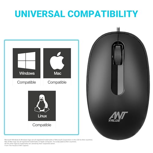 Ant Value OM120 Wired Optical Mouse, 1000 DPI, 3ft Cable, Easy and Accurate Scroll Button, Optical Sensor Computer Mouse, Left and Right-Hand Use... - Image 4