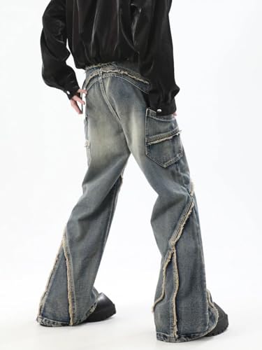 Mens Flared Jeans Amikaki Fashion 2024 Streetwear Patchwork Bell Bottom Denim Pants3