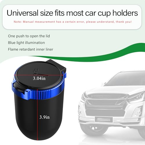 Image of KVAEY Car Ashtray with Lid, Mini Portable Car Ashtray, Detachable Stainless Steel Smokeless Ash tray with LED Blue Light, Windproof Cars Accessory for Travel Car Smokers (Blue, 1pcs)