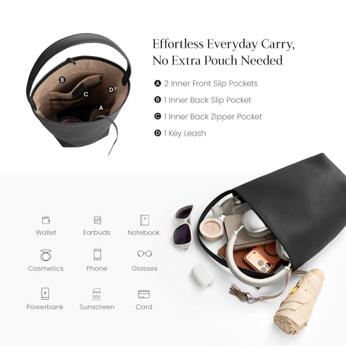beful Black Leather Bucket Bag