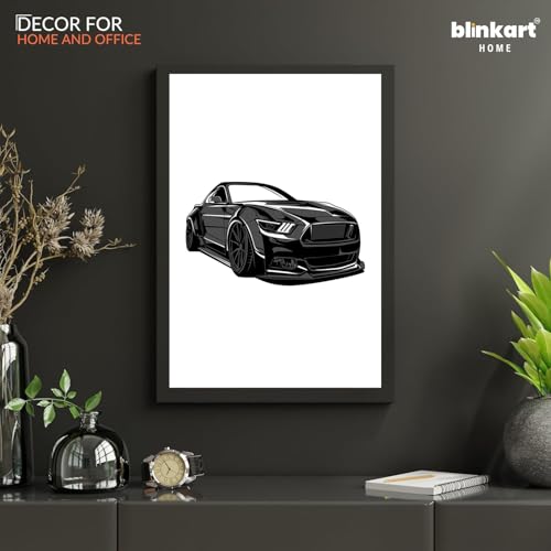 Image of BLINKART Ford Mustang Shelby GT500 CarFramed Posters Gift Items Boys Room Wall Decoration Bedroom Office Studio Synthetic Wood Frame & Acrylic Glass Ready to Hang - 12x8 Inch, (A4 Size) - CAR-002