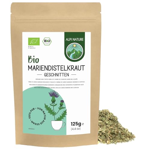 Alpi Nature Cardo Mariano Orgánico Infusión 125g, Cardo Mariano Hierba Seca y Cortada, Té de Hierbas