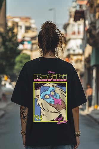Image of JUNEBERRY 100% Pure Cotton Oversized Baggy Fit Official Disney Merchandise Cool & Goofy Graphic Printed T-Shirt for Women (Characters: Moana, Pooh & Lion King)