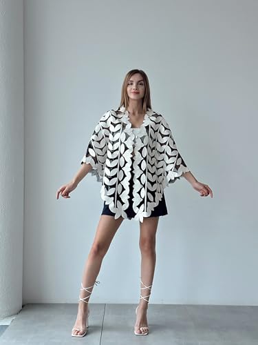 Vela Women's Genuine Lambskin Handmade Leather Poncho2